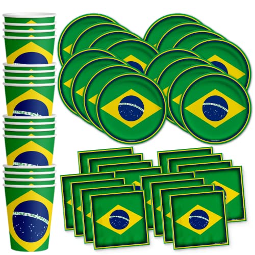 Party-Set mit Brasilien-Flagge, Teller, Servietten, Becher, Geschirr-Set für 16 Personen Party-Set mit Brasilien-Flagge, Teller, Servietten, Becher, Geschirr-Set für 16 Personen von Birthday Galore
