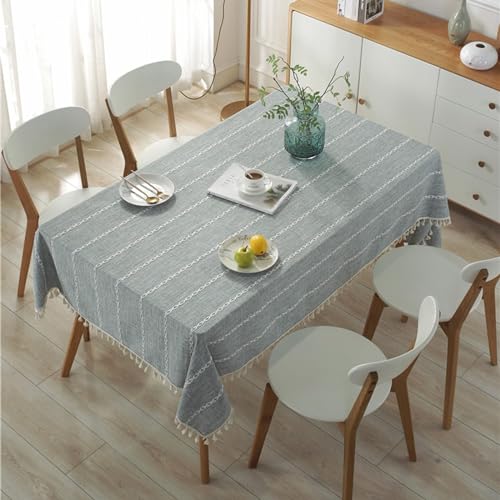 Bishilin Tischdecken Abwaschbar, Tischtuch 140x200CM Leinen Stickerei Gestreift Motiv mit Quasten, Tafeldecke Tischdecke Outdoor Wetterfest für Draußen Grau Bishilin Tischdecken Abwaschbar, Tischtuch 140x200CM Leinen Stickerei Gestreift Motiv mit Quasten, Tafeldecke Tischdecke Outdoor Wetterfest für Draußen Grau von Bishilin