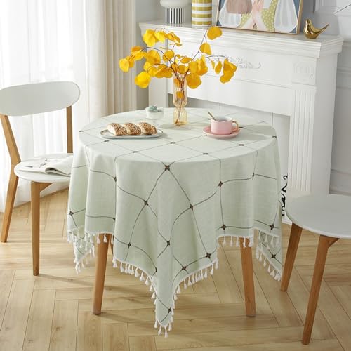 Bishilin Tischtuch Rund 220CM Durchmesser, Outdoor Tischdecke Wetterfest Nordisch Kariert Motiv mit Quasten, Tafeldecke Tischtuch Abwaschbar für Draußen Hellgrün Bishilin Tischtuch Rund 220CM Durchmesser, Outdoor Tischdecke Wetterfest Nordisch Kariert Motiv mit Quasten, Tafeldecke Tischtuch Abwaschbar für Draußen Hellgrün von Bishilin