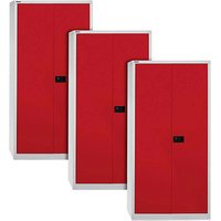 AKTION: 3 BISLEY Stahlschränke Universal E782A04506P3 lichtgrau, kardinalrot 91,4 x 40,0 x 195,0 cm, aufgebaut von Bisley