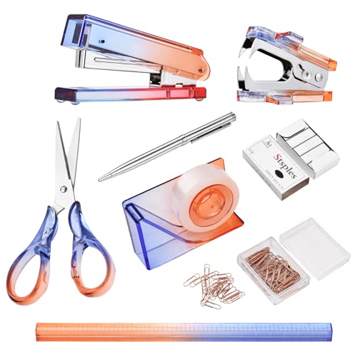 Bisofice Bürobedarf Set Office Set 8-teilig Schreibtisch-Zubehör-Set, Desktop-Heftgerät, Klebebandabroller, Scheren-Set, Büroklammer, Heftklammerentferner, Linealstift und 1000 Heftklammern Bisofice Bürobedarf Set Office Set 8-teilig Schreibtisch-Zubehör-Set, Desktop-Heftgerät, Klebebandabroller, Scheren-Set, Büroklammer, Heftklammerentferner, Linealstift und 1000 Heftklammern von Bisofice