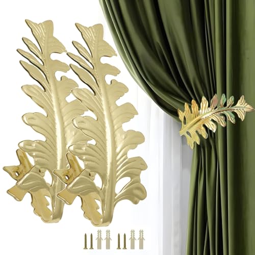 Bitray Raffhalter mit großen Blättern, modische Vorhanghaken, U-Form, Wandhaken, schlicht, modern, 2 Stück (Gold) von Bitray