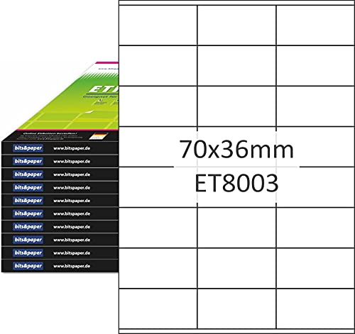 bits&paper ET8003XL Universal-Etiketten (70 x 36 mm, 24000 Etiketten, Papier matt, A4) 1000 Blatt weiße Etiketten von Bits&Paper