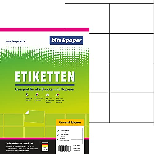 bits&paper ET8007XL Universal-Etiketten (105 x 70 mm, 8000 Etiketten, Papier matt, A4) 1000 Blatt weiße Etiketten von Bits&Paper