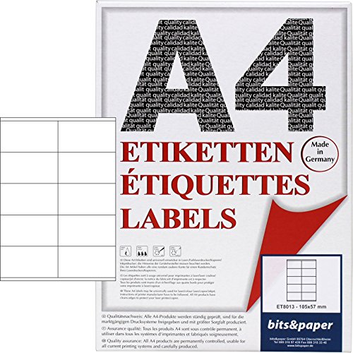 bits&paper ET8013L Universal-Etiketten (105 x 57 mm, 1000 Etiketten, Papier matt, A4) 100 Blatt weiße Etiketten von Bits&Paper