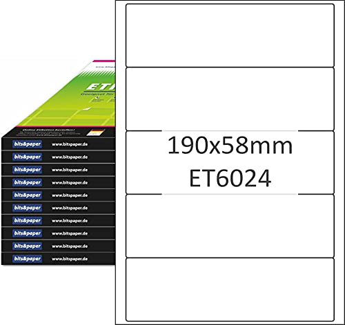 bits&paper ET8024XL Ordner-Etiketten / Universal-Etiketten (190 x 58 mm, 5000 Etiketten / Rückenschilder, weiß, A4) 1000 Blatt, 5 Etiketten pro Bogen, Etiketten für breite Ordner von Bits&Paper