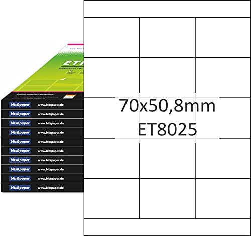 bits&paper ET8025XL Universal-Etiketten (70 x 58,8 mm, 15000 Etiketten, Papier matt, A4) 1000 Blatt weiße Etiketten von Bits&Paper