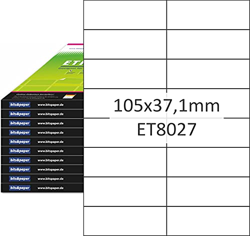 bits&paper ET8027XL Universal-Etiketten (105 x 37 mm, 16000 Etiketten, Papier matt, A4) 1000 Blatt weiße Etiketten von Bits&Paper