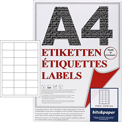 bits&paper ET8033L Universal-Etiketten (63 x 39,5 mm, 2100 Etiketten, Papier matt, A4) 100 Blatt weiße Etiketten, auch als Adressetikett oder Adressaufkleber verwendbar von Bits&Paper