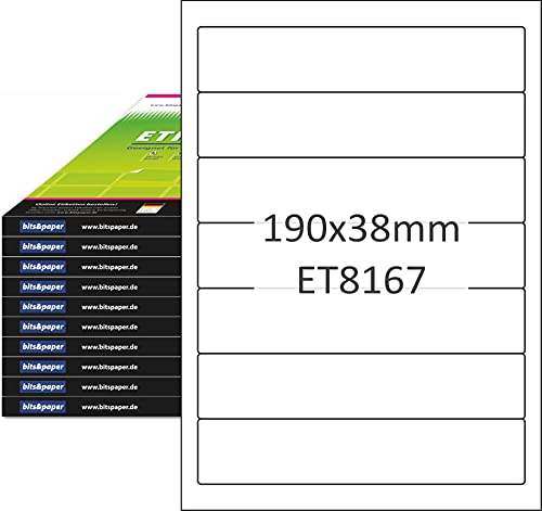 bits&paper ET8167XL Ordner-Etiketten / Universal-Etiketten (190 x 38 mm, 7000 Etiketten / Rückenschilder, weiß, A4) 1000 Blatt, 7 Etiketten pro Bogen, Etketten für schmale Ordner von Bits&Paper