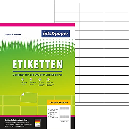 bits&paper ET8169XL Universal-Etiketten (70 x 25,4mm, 33000 Etiketten, Papier matt, A4) 1000 Blatt weiße Etiketten von Bits&Paper