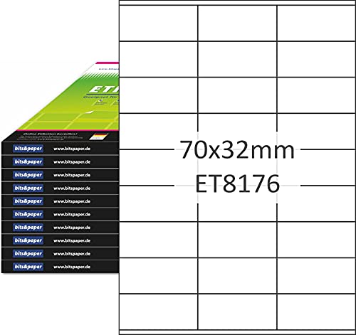 bits&paper ET8176XL Universal-Etiketten (70 x 32 mm, 27000 Etiketten, Papier matt, A4) 1000 Blatt weiße Etiketten von Bits&Paper