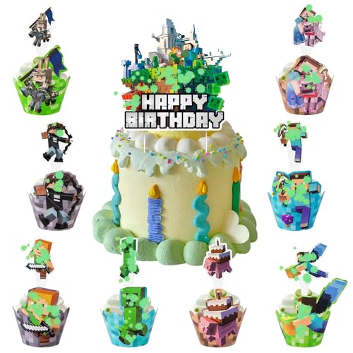 49 Stück Tortendekoration Set, Kuchen Deko Cupcake Wrapper Cartoon Cupcake Deko Muffin Deko Kindergeburtstag Party Geburtstag Supplies Tortenaufleger von Biuebinc
