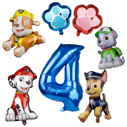 7 Stück Dog Luftballon für Kinder, Cartoon Geburtstagsdeko 4 Jahre, 4 Stück Rollen Folienballon und 2 Krallen Folienballon, Mädchen und Junge Helium Ballons Party Deko von Biuebinc