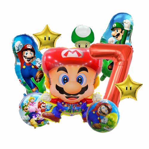 9 Stück Super Luftballon Geburtstag 7 Jahre, Super Bros Folienballon 7 Geburtstag, Super Bros Ballon Geburtstag Deko, Luftballon Party Deko, Luftballon Kindergeburtstag Dekoration Geburtstag von Biuebinc