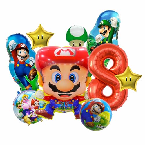 9 Stück Super Luftballon Geburtstag 8 Jahre, Super Bros Folienballon 8 Geburtstag, Super Bros Ballon Geburtstag Deko, Luftballon Party Deko, Luftballon Kindergeburtstag Dekoration Geburtstag von Biuebinc