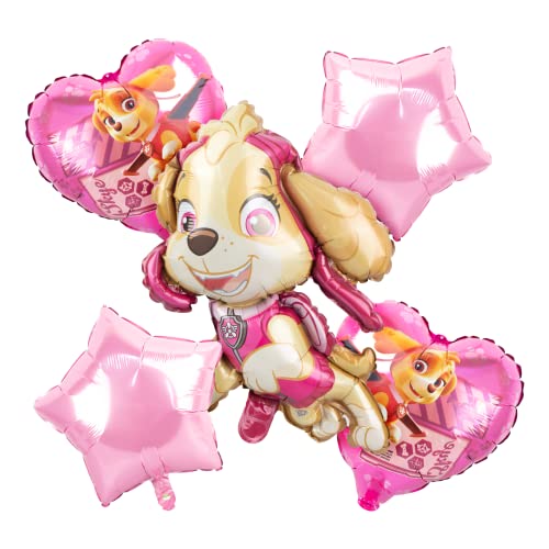 Biuebinc Paw Dog Geburtstag Deko, Paw Dog Luftballons Geburtstag, Luftballons Rosa Happy Birthday Deko Paw Dog Partydeko Geburtstagsdeko Mädchen von Biuebinc