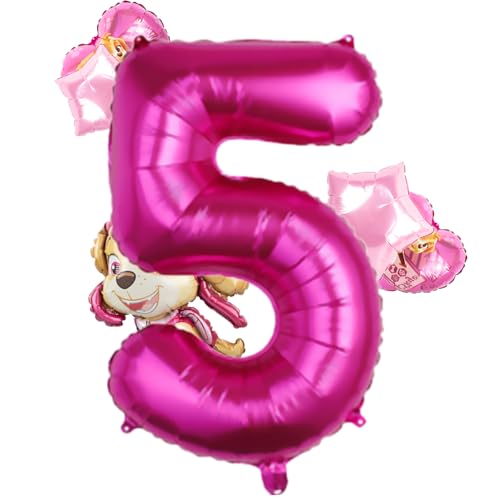 Biuebinc Paw Dog Geburtstag Deko, Paw Dog Luftballons Geburtstag, Luftballons Rosa Happy Birthday Deko Paw Dog Partydeko Geburtstagsdeko Mädchen von Biuebinc