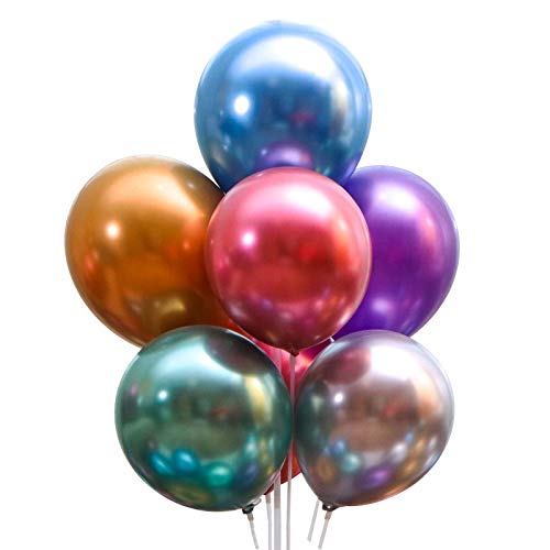 Biwwubik 100 StüCk 10 Metallic Farbe Luftballons Dickes Chrom Luft Hochglanz Metall Perle Ballon Globos für Party Dekor von Biwwubik