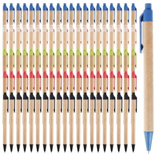 Biwwubik 100 Stück Ökologische Kugelschreiber, recycelte Schreibstifte, einziehbare Stifte, mittlere Spitze, 1 mm, für Büro und Schule von Biwwubik