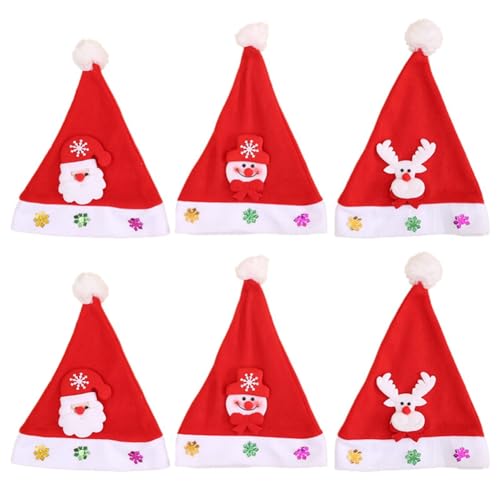 Biwwubik 6 Stück Weihnachtsmütze Weihnachtsmütze Rot für Weihnachtsfeier Geschenke Geeignet für Erwachsene und Kinder von Biwwubik