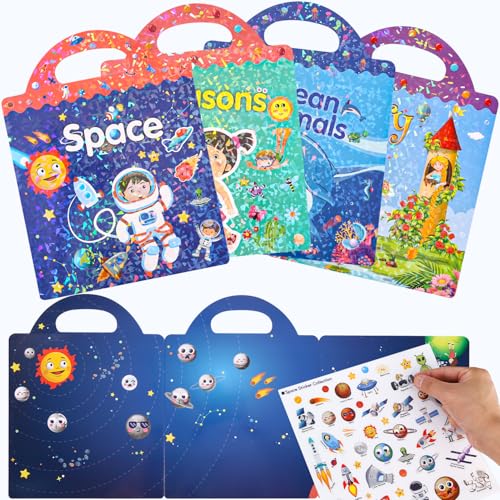 Bixury Stickerbuch Wiederverwendbar Stickerbuch ab 2 Jahre, 4 Pack Wiederverwendbare Sticker Kinder, Sticker Setmit Kreative Spiel Szene und Aufkleber Illustrationen, Stickerheft für Junge Mädchen Bixury Stickerbuch Wiederverwendbar Stickerbuch ab 2 Jahre, 4 Pack Wiederverwendbare Sticker Kinder, Sticker Setmit Kreative Spiel Szene und Aufkleber Illustrationen, Stickerheft für Junge Mädchen von Bixury