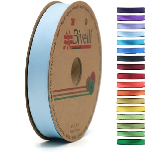 BYS04 Schrägband aus Satin, 99+ Farben, 1,9 cm breit, 22,7 m, gefaltetes Satinband, Stoffpaspelband, Schrägband zum Nähen, Kleidung, DIY (11. Babyblau) von Biyelli