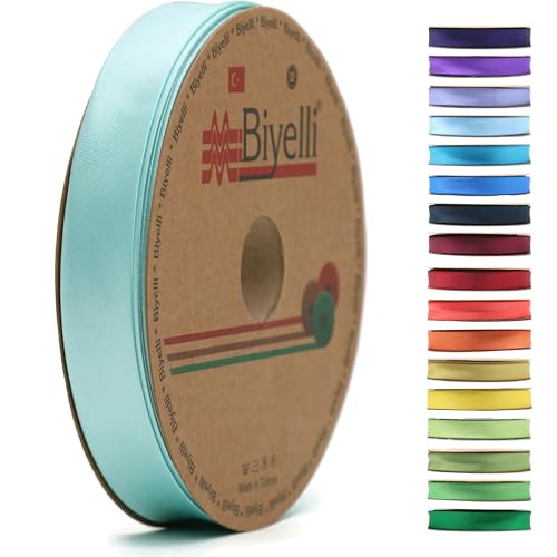 BYS10 Schrägband aus Satin, 99+ Farben, 1,9 cm breit, 22,7 m, gefaltetes Satinband, Stoffpaspelband, Schrägband zum Nähen, Kleidung, DIY (10. Minzblau) von Biyelli