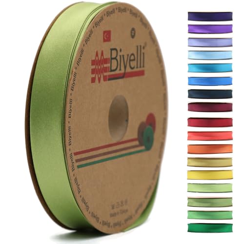 BYS17 Schrägband aus Satin, 99+ Farben, 1,9 cm breit, 22,7 m, gefaltetes Satinband, Stoffpaspelband, Schrägband zum Nähen, Kleidung, DIY (17. Salbeigrün) von Biyelli