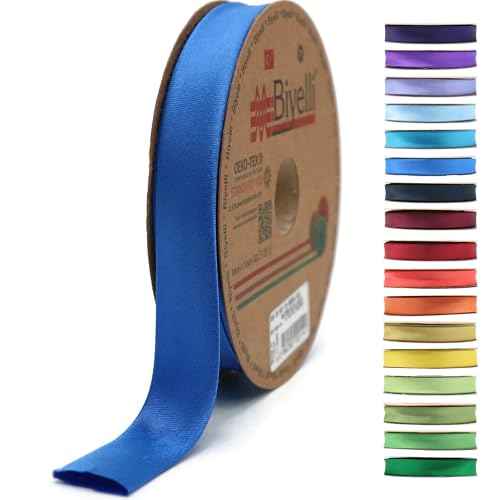 BYS20 Schrägband aus Satin, 99+ Farben – 1,9 cm breit – 22,7 m – gefaltetes Satinband, Stoffpaspelband, Schrägband zum Nähen von Kleidung, marineblau, DIY von Biyelli