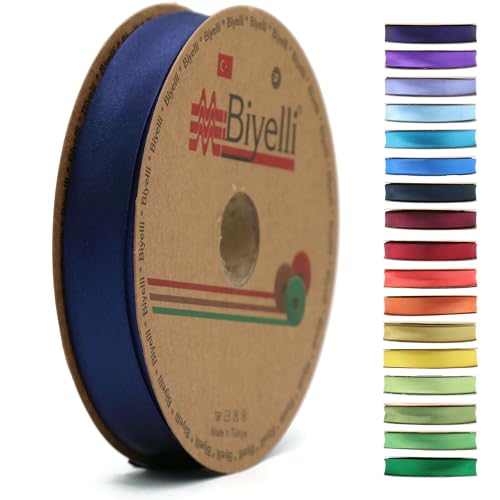 BYS21 Schrägband aus Satin, 99+ Farben, 1,9 cm breit, 22,7 m, gefaltetes Satinband, Stoffpaspelband, Schrägband zum Nähen, Kleidung, DIY (21. Nachtblau) von Biyelli