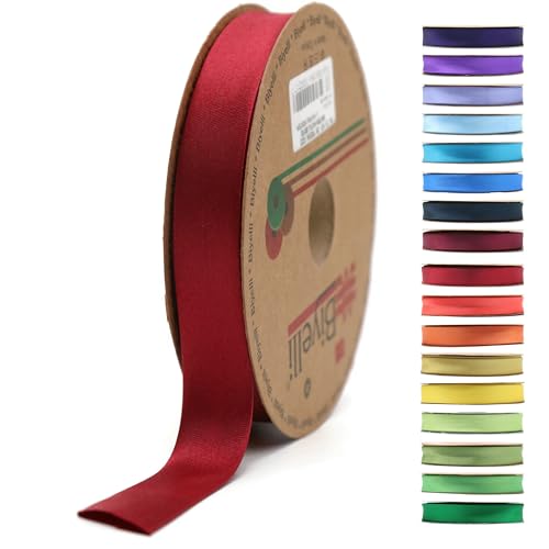 BYS22 Schrägband aus Satin, 99+ Farben, 1,9 cm breit, 22,7 m, gefaltetes Satinband, Stoffpaspelband, Schrägband zum Nähen, Kleidung, DIY (22. Weinrot) von Biyelli