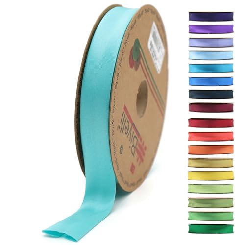 BYS29 Schrägband aus Satin, 99+ Farben – 1,9 cm breit – 22,7 m – gefaltetes Satinband, Stoffpaspelierung, Schrägband zum Nähen von Kleidung, DIY, Türkis von Biyelli