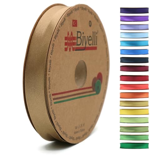 BYS31 Schrägband aus Satin, 99+ Farben, 1,9 cm breit, 22,7 m, gefaltetes Satinband, Stoffpaspelierung, Schrägband, zum Nähen, Kleidung, DIY (31. Dunkle Bronze) von Biyelli