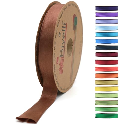 BYS47 Schrägband aus Satin, 99+ Farben, 1,9 cm breit, 22,7 m, gefaltetes Satinband, Stoffpaspelband, Schrägband zum Nähen, Kleidung, DIY (47. Toastbraun) von Biyelli
