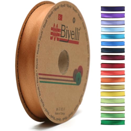 BYS62 Schrägband aus Satin, 99+ Farben, 1,9 cm breit, 22,7 m, gefaltetes Satinband, Stoffpaspelband, Schrägband zum Nähen, Kleidung, DIY (63. Squash) von Biyelli