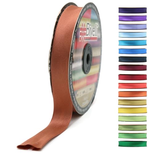 BYS64 Schrägband aus Satin, 99+ Farben, 1,9 cm breit, 22,7 m, gefaltetes Satinband, Stoffpaspelband, Schrägband zum Nähen, Kleidung, DIY (64. Braun) von Biyelli