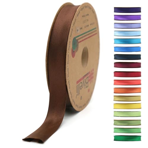 BYS84 Schrägband aus Satin, 99+ Farben, 1,9 cm breit, 22,7 m, gefaltetes Satinband, Stoffpaspelband, Schrägband zum Nähen, Kleidung, DIY (84. Dunkelbraun) von Biyelli
