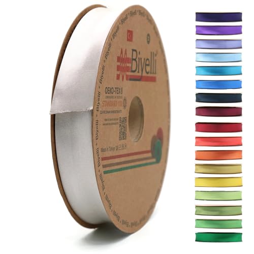 BYS89 Schrägband aus Satin, 99+ Farben, 1,9 cm breit, 22,7 m, gefaltetes Satinband, Stoffpaspelband, Schrägband zum Nähen, Kleidung, DIY (89. Greige) von Biyelli