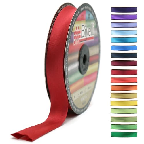 BYS92 Schrägband aus Satin, 99+ Farben, 1,9 cm breit, 22,7 m, gefaltetes Satinband, Stoffpaspelband, Schrägband zum Nähen, Kleidung, DIY (92. Beerenrot) von Biyelli