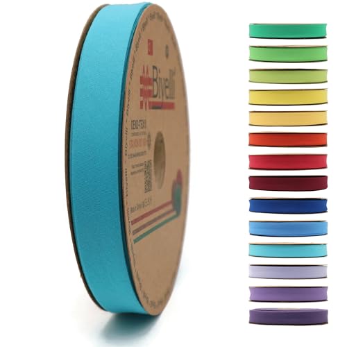 Baumwoll-Falten-Schrägband, 20 mm breit, 22 Meter – 65+ Farben – einfach gefaltetes Baumwoll-Faltband zum Nähen von Kleidung DIY (26. Türkis) D26 von Biyelli