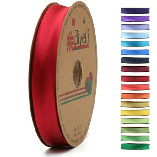 Faltbares Satin-Schrägband, 99+ Farben, 1,9 cm breit, 22,7 m, gefaltetes Satinband, Stoffpaspelband, Schrägband zum Nähen von Kleidung, DIY (77. Kirschrot) BYS77 von Biyelli