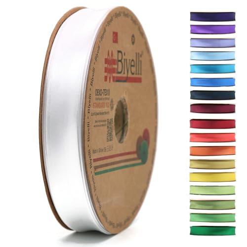 Faltbares Satin-Schrägband, 99+ Farben, 1,9 cm breit, 22,7 m lang, gefaltetes Satinband, Stoffpaspelband, Schrägband zum Nähen von Kleidung, DIY (01. Weiß) BYS01 von Biyelli
