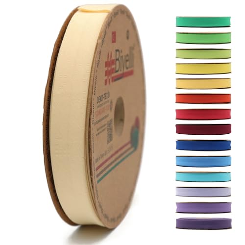 Schrägband aus Baumwolle, 20 mm breit, 22,7 m, 65+ Farben, einfach gefaltetes Baumwoll-Faltband zum Nähen, Kleidung, DIY (06. Sonnenbadgelb) D06 von Biyelli