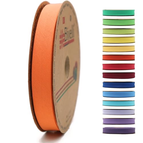 Schrägband aus Baumwolle, 20 mm breit, 22,7 m, 65+ Farben, einfach gefaltetes Baumwoll-Faltband zum Nähen, Kleidung, DIY (15. Orange) D15 von Biyelli