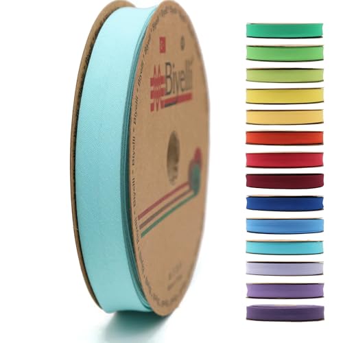 Schrägband aus Baumwolle, 20 mm breit, 22,7 m, 65+ Farben, einfach gefaltetes Baumwoll-Faltband zum Nähen, Kleidung, DIY (20. Meeresnebel) D20 von Biyelli