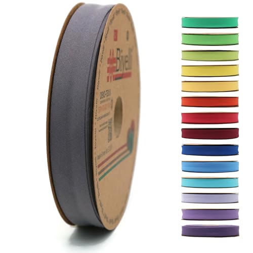 Schrägband aus Baumwolle, 20 mm breit, 22,7 m, 65+ Farben, einfach gefaltetes Baumwoll-Faltband zum Nähen, Kleidung, DIY (23. Stahlgrau) D23 von Biyelli