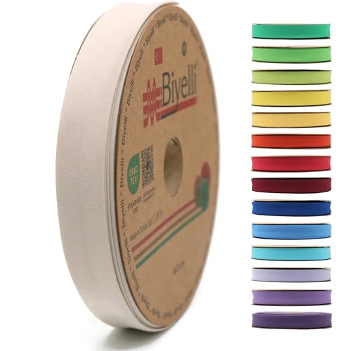 Schrägband aus Baumwolle, 20 mm breit, 22,7 m, 65+ Farben, einfach gefaltetes Baumwoll-Faltband zum Nähen, Kleidung, DIY (56. Sand) D56 von Biyelli
