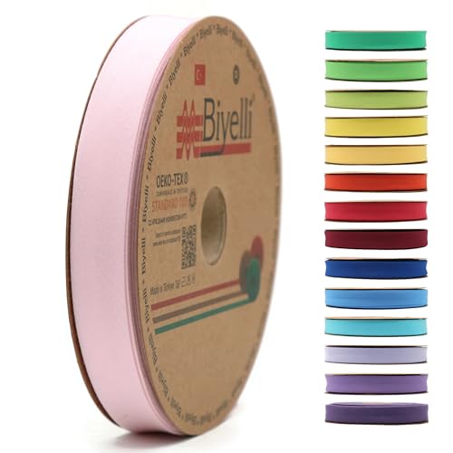 Schrägband aus Baumwolle, 20 mm breit, 22,7 m, 65 Farben und mehr als 65 Farben, einfach gefaltetes Baumwoll-Faltband zum Nähen, Kleidung, DIY (44. Blush Pink) D44 von Biyelli