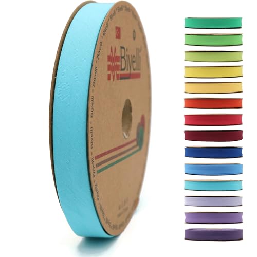 Schrägband aus Baumwolle, 20 mm breit, 22,7 m, 65 Farben und mehr als 65 Farben, einfach gefaltetes Baumwollfaltenband zum Nähen, Kleidung, DIY (49. Blaugrün) D49 von Biyelli